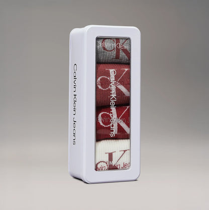Calvin Klein 4 Pack Giftboxed Trainer Mens Crew Socks Red Combo