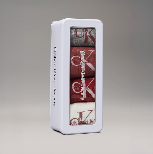 Calvin Klein 4 Pack Giftboxed Trainer Mens Crew Socks Red Combo