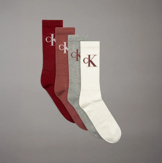 Calvin Klein 4 Pack Giftboxed Trainer Mens Crew Socks Red Combo
