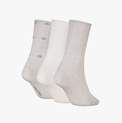 Calvin Klein 3 Pack Giftbox Grid Womens Socks Light Grey