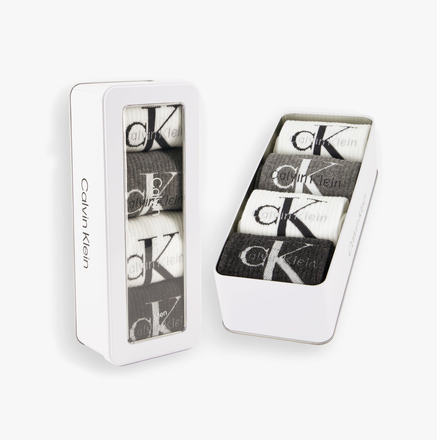 Calvin Klein 4 Pack Giftbox Monologue Mens Socks Grey Melange/White