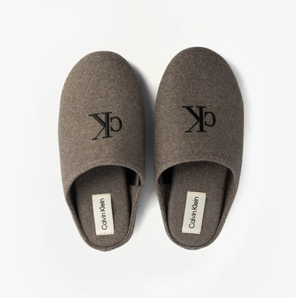 Calvin Klein Mens HOME Felt Signature Logo Mule Slippers Grey
