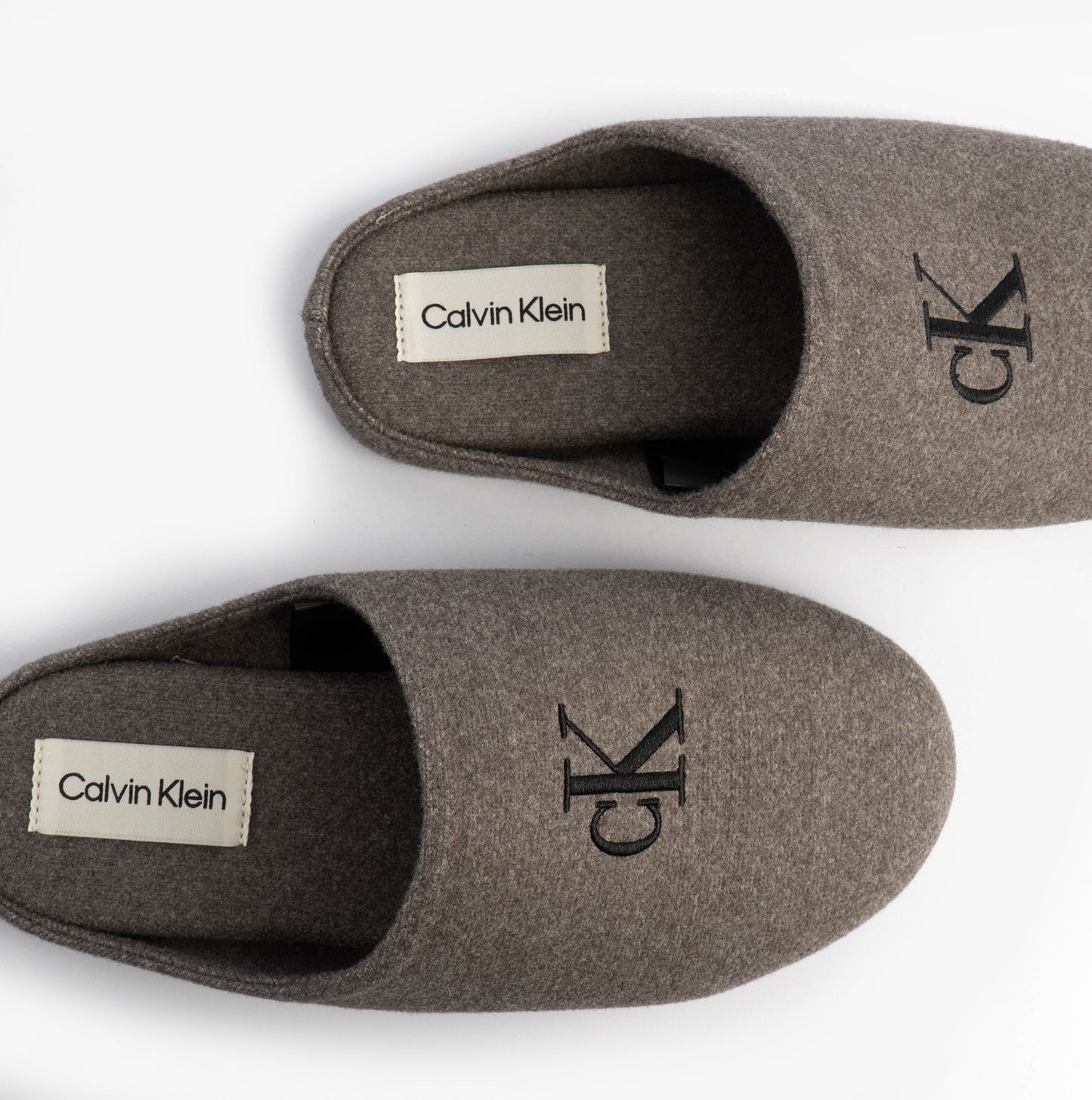 Calvin Klein Mens HOME Felt Signature Logo Mule Slippers Grey