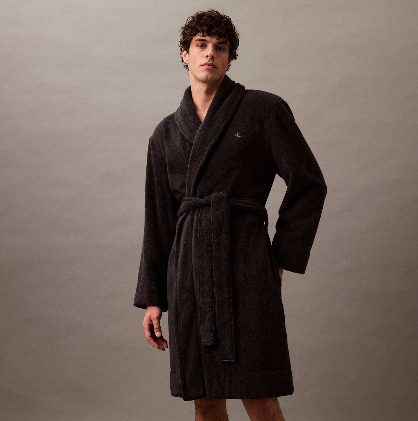 Calvin Klein COMFORT FRENCH TERRY Mens Bathrobes Black