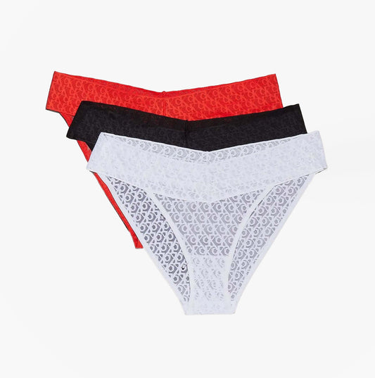 Calvin Klein ICON LOGO LACE 3 Pack Womens Bikini Briefs Black/White/Molten