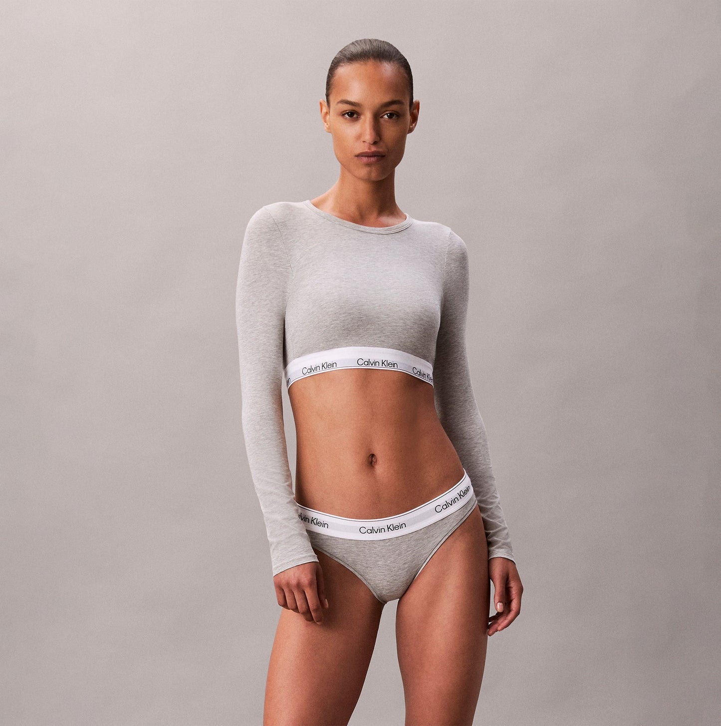 Calvin Klein Icon Cotton Modal Womens Long Sleeve T-shirt Bralette Grey
