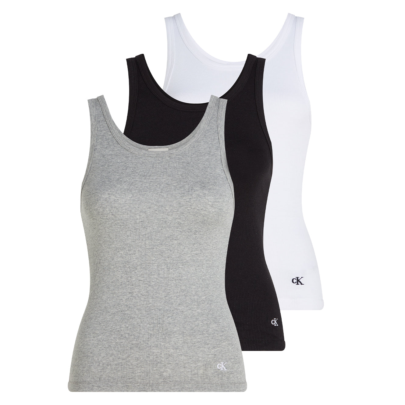 Calvin Klein CK 100% COTTON Womens 3 Pack Vests Black/White/Grey Heather