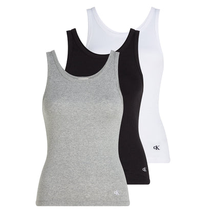 Calvin Klein CK 100% COTTON Womens 3 Pack Vests Black/White/Grey Heather