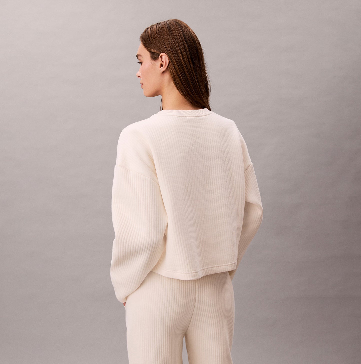 Calvin Klein LS QUILTED SWTSHIRT Womens Sweatshirts Ivory