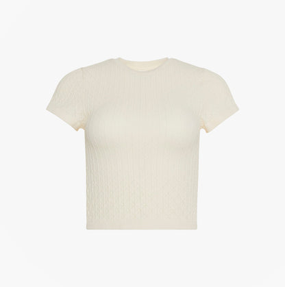 Calvin Klein SEAMLESS TEE Womens Printed CK Knit T-Shirt Ivory