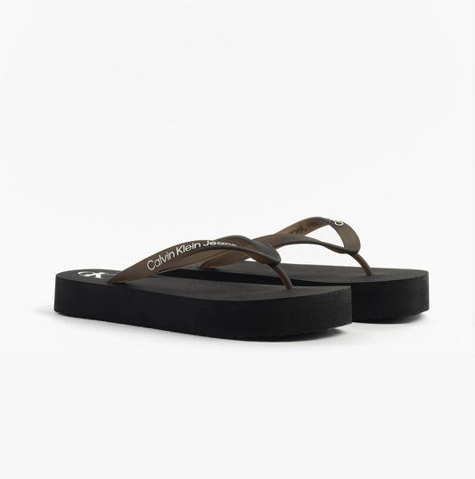 Calvin Klein BEACH SANDAL FLATFORM Womens Sandals Black/Bright White
