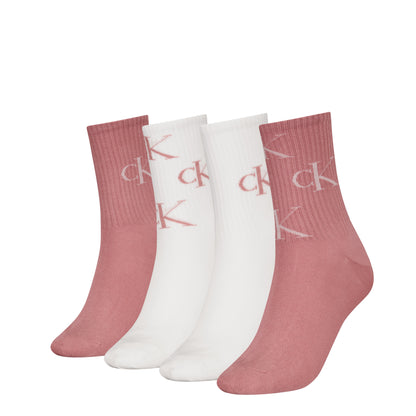 Calvin Klein 4 Pack Giftboxed Trainer Womens Crew Socks Pink Combo