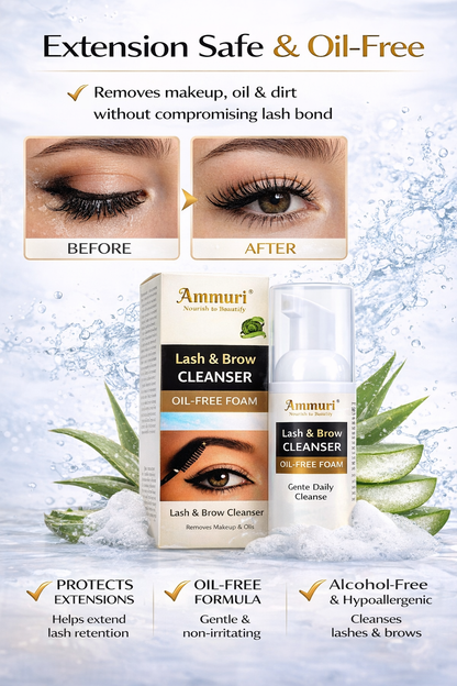 Ammuri Lash & Brow Cleanser Foam – Lash Extension Safe Makeup Remover 50ml