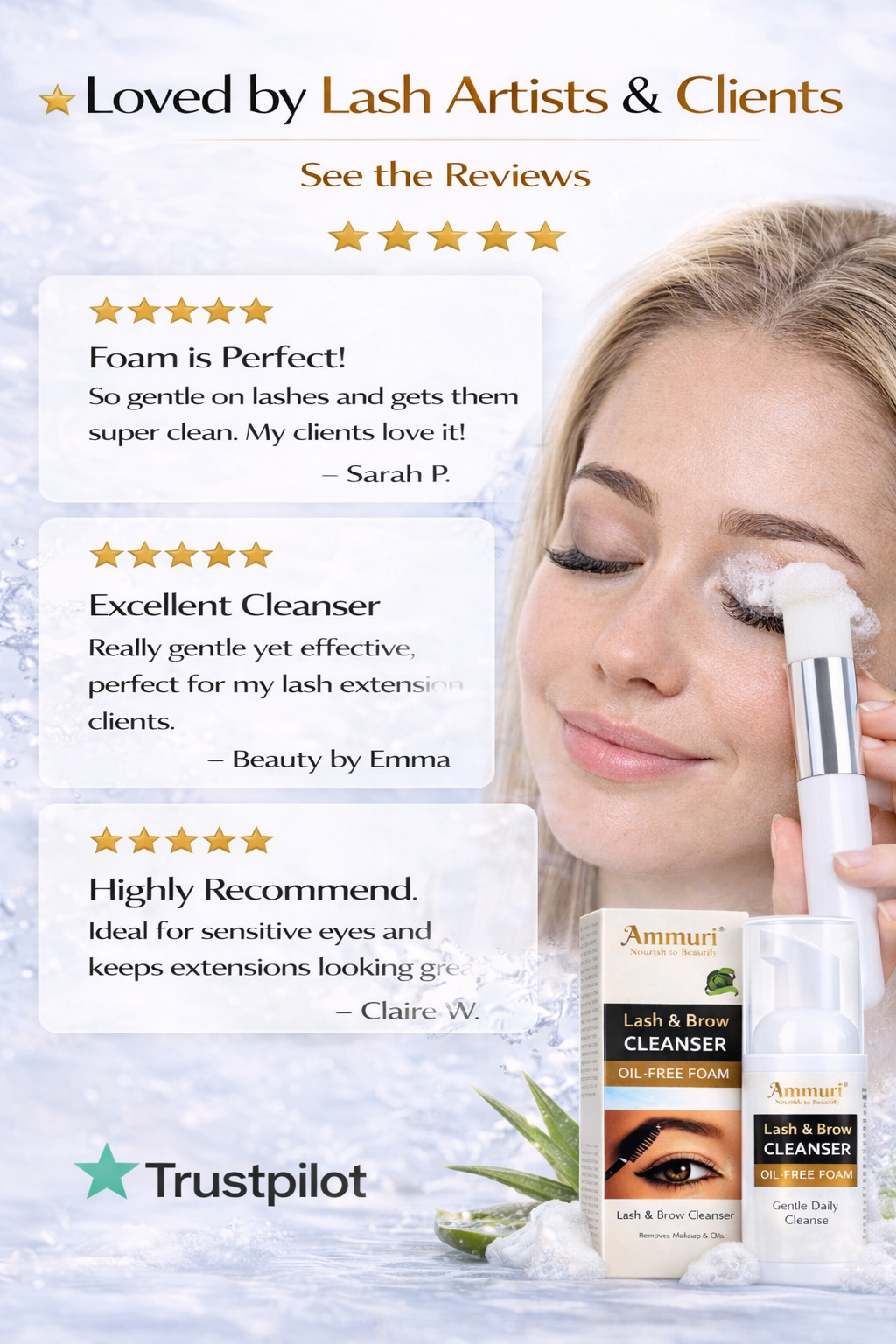 Ammuri Lash & Brow Cleanser Foam – Lash Extension Safe Makeup Remover 50ml