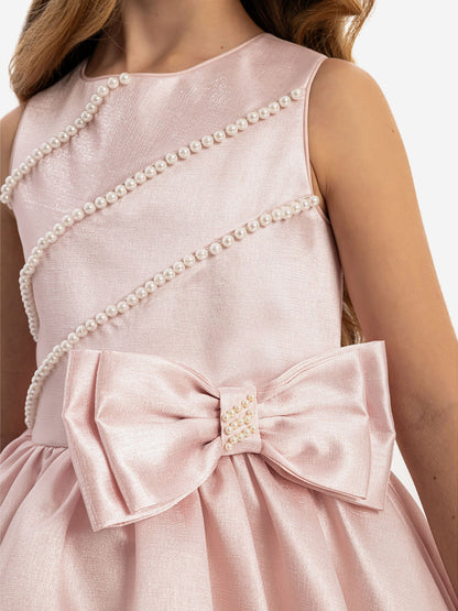 DRESS & Fleur Girls Satin Dress with Matching Bag in Pink