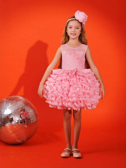 DRESS & Fleur Girls Dress with Headband in Pink