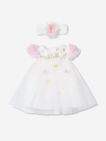 DRESS & Fleur Baby Girls Occasion Dress with Headband in Ivory