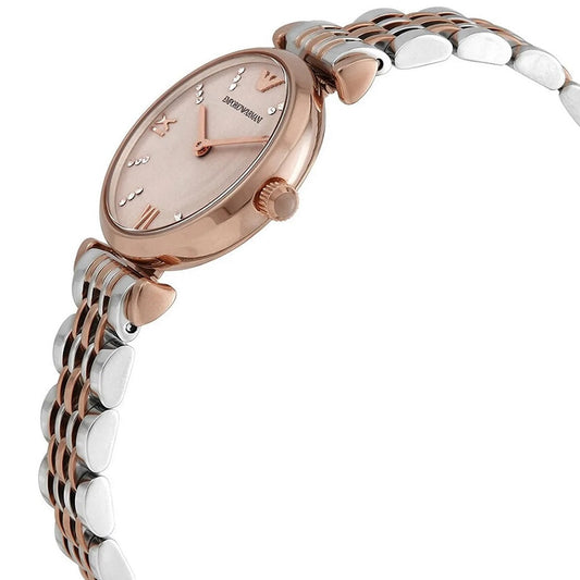 Emporio Armani Womens Watch Stainless Steel Silver And Rose Gold Tone Strap & Rose Gold Dial AR11223 Gianni T-Bar