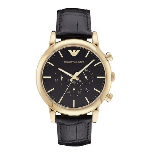 Emporio Armani Men's Watch Black Leather Strap & Black Dial With Yellow Gold Case AR1917 Luigi