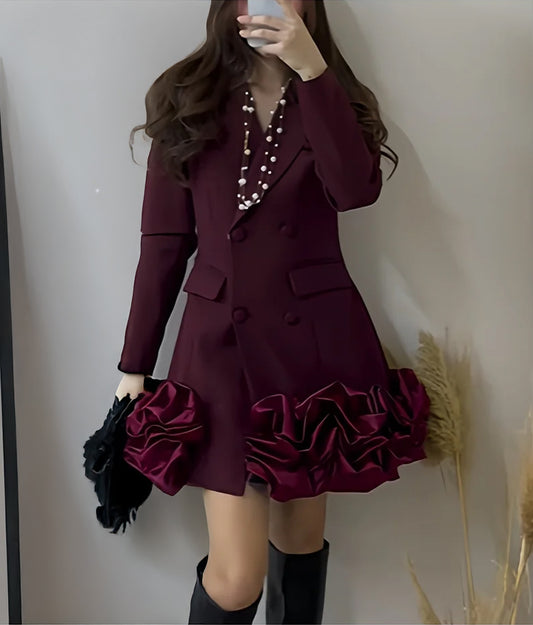 Women O Neck Long Sleeve High Waist Temperament Elegant Mini Dress