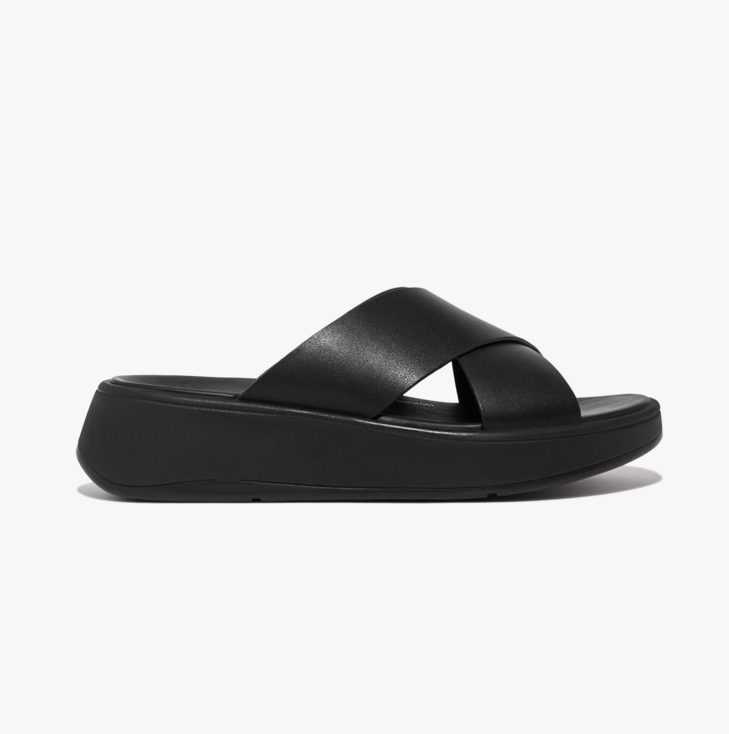 FitFlop F-MODE LEATHER FLATFORM CROSS Womens Slides All Black