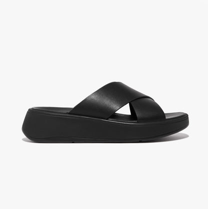 FitFlop F-MODE LEATHER FLATFORM CROSS Womens Slides All Black