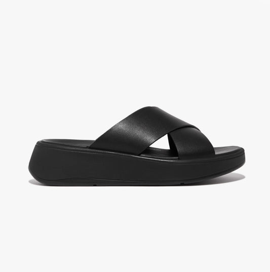 FitFlop F-MODE LEATHER FLATFORM CROSS Womens Slides All Black