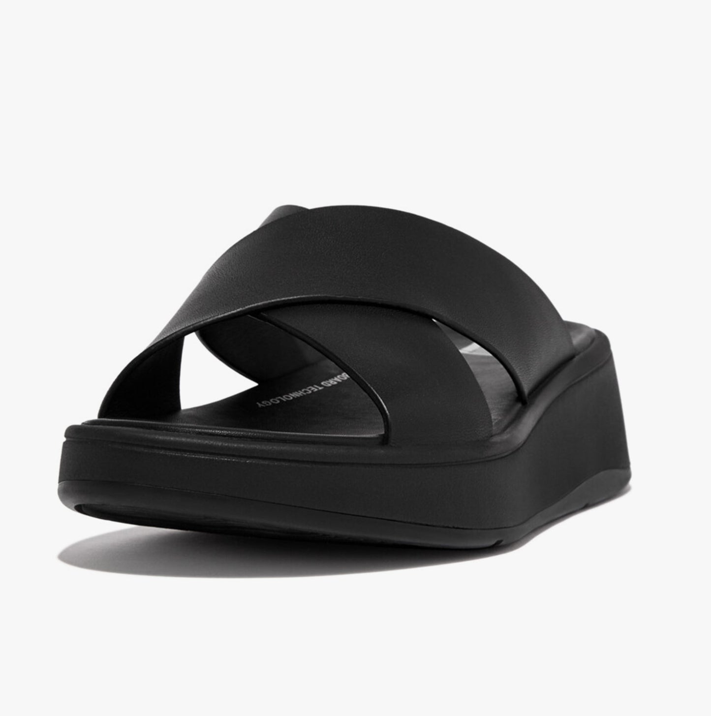 FitFlop F-MODE LEATHER FLATFORM CROSS Womens Slides All Black