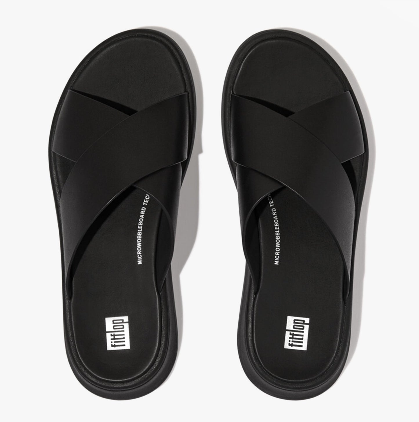 FitFlop F-MODE LEATHER FLATFORM CROSS Womens Slides All Black
