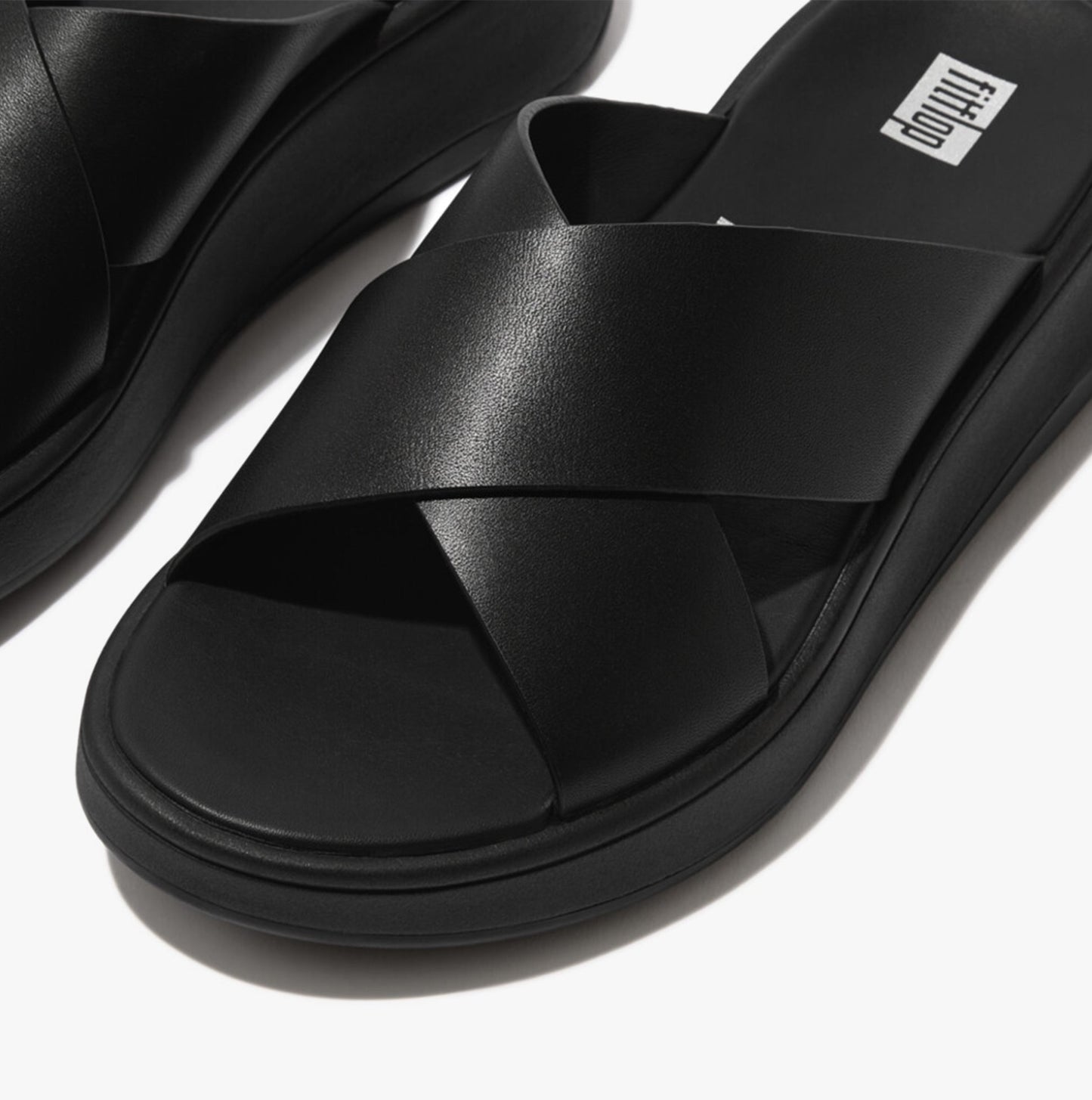 FitFlop F-MODE LEATHER FLATFORM CROSS Womens Slides All Black