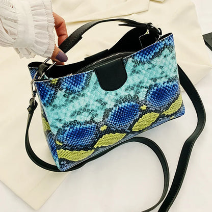 Women Fashion Snake Print Handbags Purse Vintage PU Leather Crossbody Bags Female Serpentine Casual Large Messenger Shoulder Bag