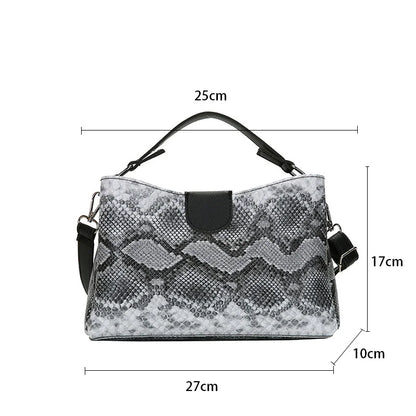 Women Fashion Snake Print Handbags Purse Vintage PU Leather Crossbody Bags Female Serpentine Casual Large Messenger Shoulder Bag