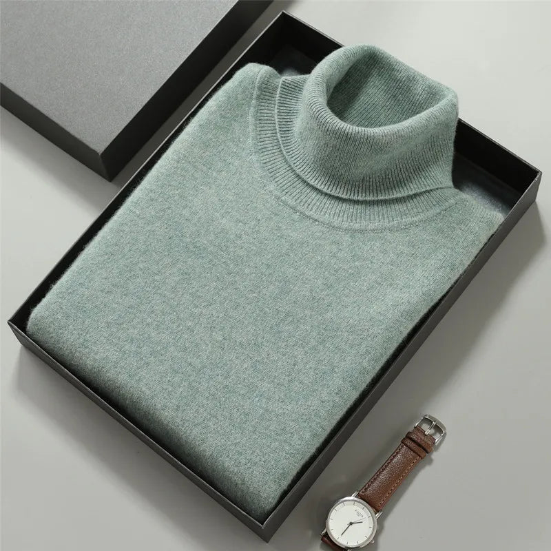 100% Cashmere Turtleneck Men Pullovers 2024 Autumn Winter Soft Light Warm Rolled Neck Jumper Jersey Pull Homme Knitted Sweater