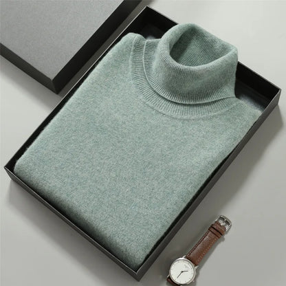 100% Cashmere Turtleneck Men Pullovers 2024 Autumn Winter Soft Light Warm Rolled Neck Jumper Jersey Pull Homme Knitted Sweater