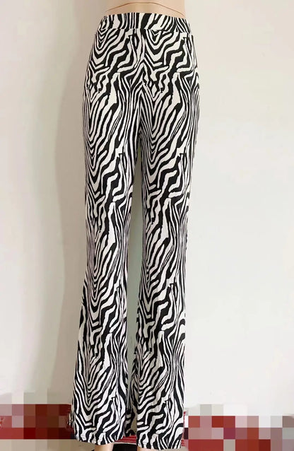 2024 Summer Zebra Print Wide Leg Pants Y2K Trousers Sexy High Waist Women New Fashion Casual Female Stripe Streetwear 16395