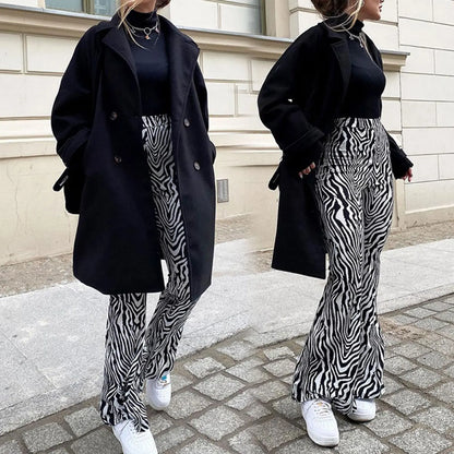 2024 Summer Zebra Print Wide Leg Pants Y2K Trousers Sexy High Waist Women New Fashion Casual Female Stripe Streetwear 16395