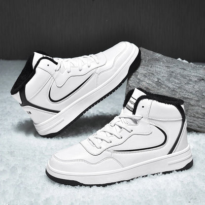 Winter Men's High-Top Flat Fashion Leather Sneakers Skateboard Shoes Men Plush Skateboarding Shoes Mid Unisex Big Size 47 48