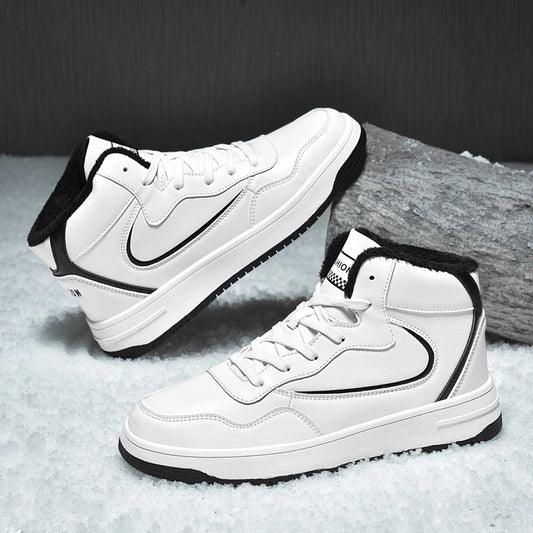 Winter Men's High-Top Flat Fashion Leather Sneakers Skateboard Shoes Men Plush Skateboarding Shoes Mid Unisex Big Size 47 48