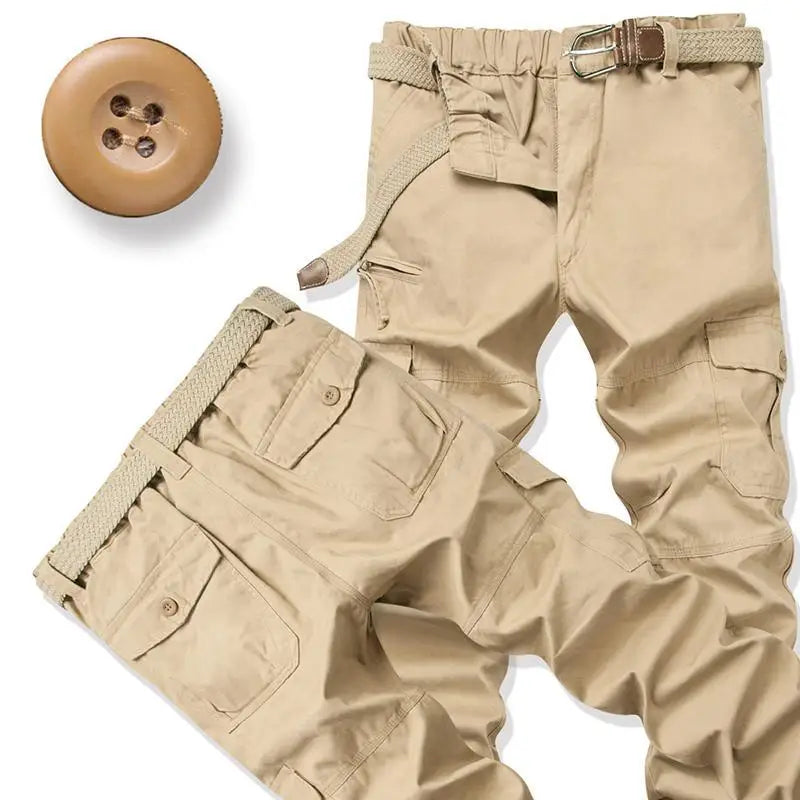 Male Cotton Camouflage Pants Men's Tactical Overalls Hiking Premium Elasticated Waist Multi Pocket Large Size Cargo Trousers