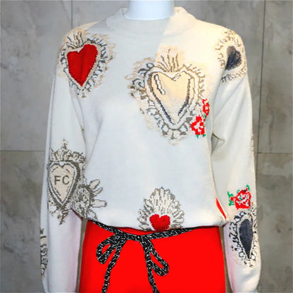 Elegant Sweater Women Casual Fashion Loose Women Sweaters and Pullovers Love Embroidery Jumper Sueter Mujer