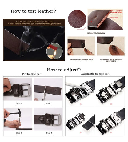 BISON DENIM Men Automatic Male Belts Cummerbunds Cowskin Leather Belt Men Black Belts Genuine Leather Belts Luxury Brand