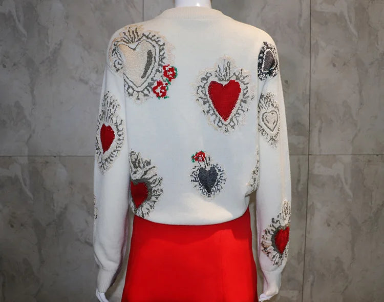 Elegant Sweater Women Casual Fashion Loose Women Sweaters and Pullovers Love Embroidery Jumper Sueter Mujer