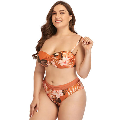2025 New Plus Size Swimsuit Strap Retro Bikini Floral Print Split High Waist Swimsuit Bathing Suits 2 Pieces Bikini