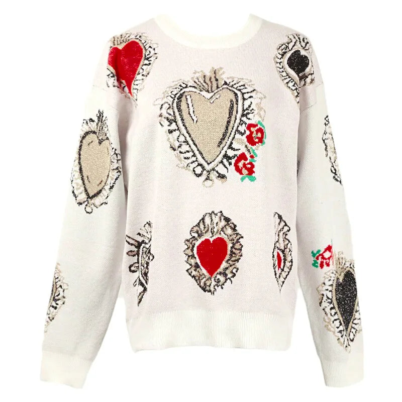 Elegant Sweater Women Casual Fashion Loose Women Sweaters and Pullovers Love Embroidery Jumper Sueter Mujer