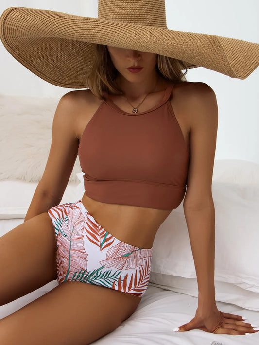 2025 High Waist Bikini Women High Neck Swimsuit Printed Swimwear Female Padded Beachwear Bathers Bathing Swimming Swim Suit