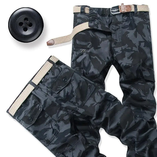 Male Cotton Camouflage Pants Men's Tactical Overalls Hiking Premium Elasticated Waist Multi Pocket Large Size Cargo Trousers