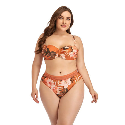 2025 New Plus Size Swimsuit Strap Retro Bikini Floral Print Split High Waist Swimsuit Bathing Suits 2 Pieces Bikini