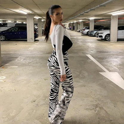 2024 Summer Zebra Print Wide Leg Pants Y2K Trousers Sexy High Waist Women New Fashion Casual Female Stripe Streetwear 16395