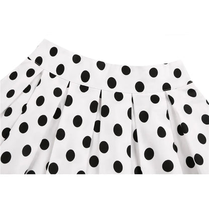 SISHION 2025 New Printed Polka Dots Y2K White Skirts SS0012 Harajuku Jupe Femme Vintage Cotton Women Summer Skater Pleated Skirt