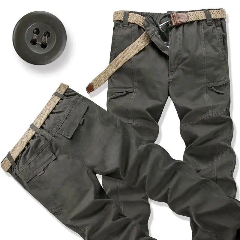 Male Cotton Camouflage Pants Men's Tactical Overalls Hiking Premium Elasticated Waist Multi Pocket Large Size Cargo Trousers